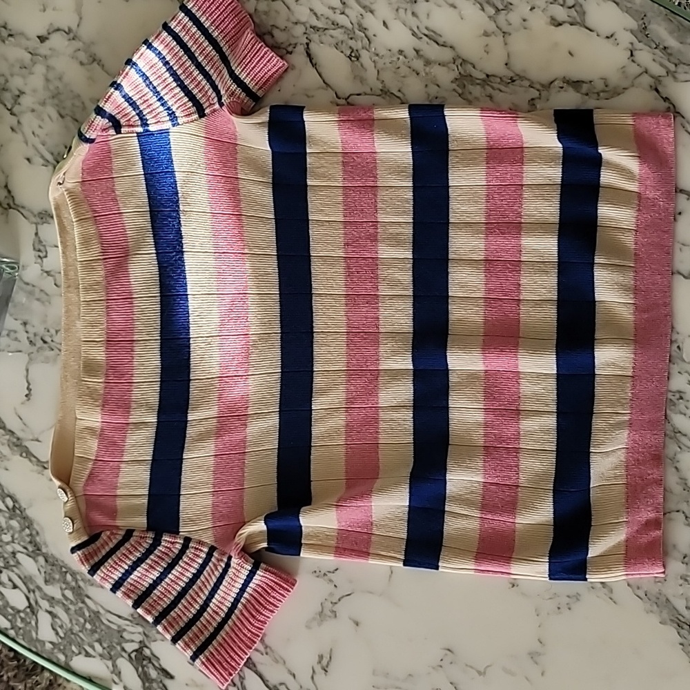 CHANEL 100% cashmere  Pink and Blue Striped Sweater